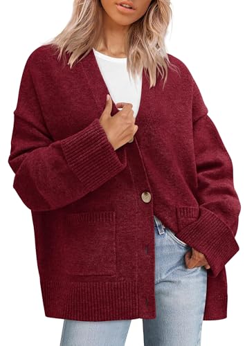 PRETTYGARDEN Women's Winter Oversized Cardigan Sweaters - color: Burgundy, size: Large