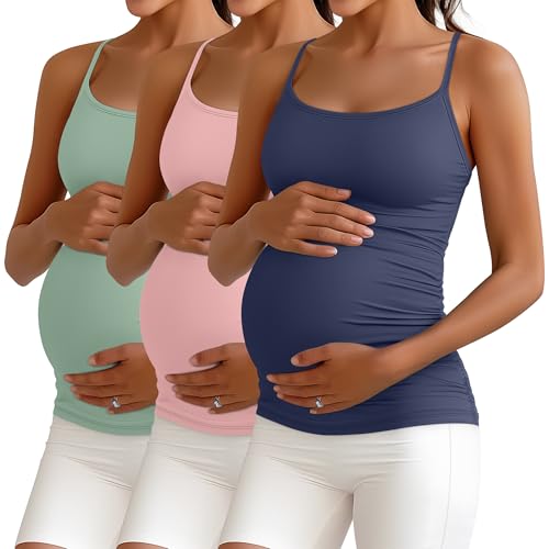 Ficerd 3 Pack Women's Maternity Tank Tops - color: Haze Blue, Peach Pink, Gray Green, size: Medium