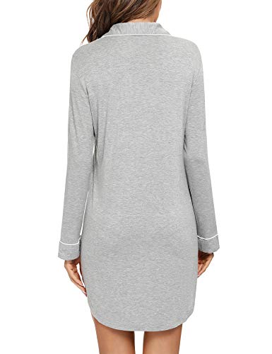 Samring Nightgowns for Women Long Sleeve Button Down Night Gown Sleepshirts - color: Light Grey, size: Small