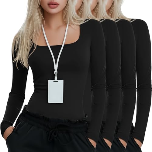 Xaatren 4 Pack Women's Underscrub Shirts Long Sleeve Tops - color: Black, Black, Black, Black, size: X-Large