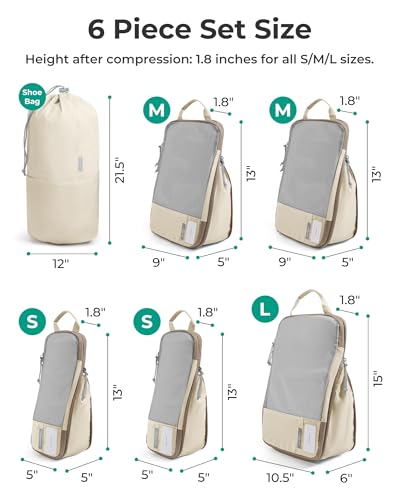 BAGSMART Compression Packing Cubes for Travel Essentials - color: Antique White, size: Set of 6