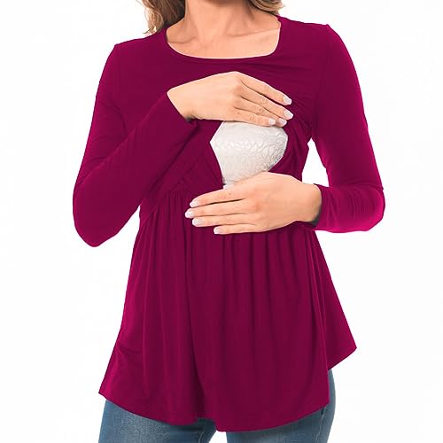 Bearsland Women’s Scoop Neck Nursing Top - color: Ajwine Red, size: Medium