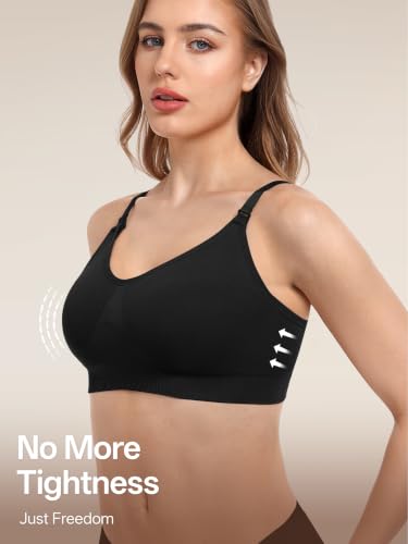 Angelhood Nursing Bras for Breastfeeding & Sleep, Seamless Maternity Bra - color: Black/Grey/White, size: Large