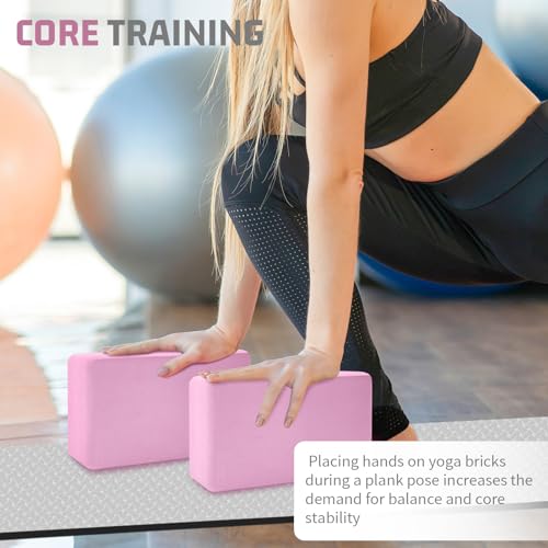 biguphate 2 Pack Yoga Blocks, 3"x6"x9" Rounded Edges Non-Slip, Yoha Bricks - color: Light Pink
