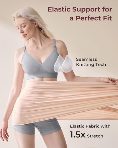Momcozy CoolFit Nursing Bras for Breastfeeding, Ultra Stretch Seamless Jelly Strip Maternity Bra, Cooling Wireless - color: Gray, size: Large