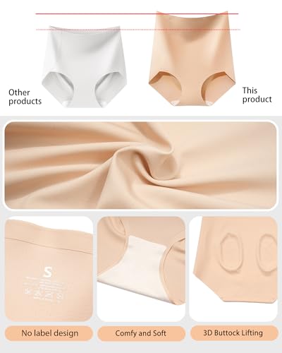 LEVAO Women's Tummy Control Underwear High Waisted Seamless Panties 4 Pack - color: Nude*4, size: Medium