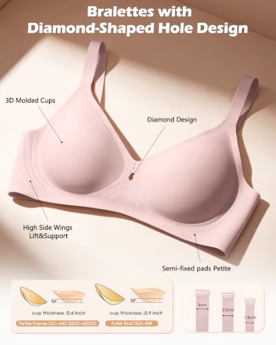 As Fairy Wireless Jelly Bra for Women Seamless Full Coverage No Underwire - color: Soft Pink, size: 40D