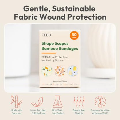 FEBU Shape Scapes Print Bamboo Fabric Bandages, 50 Count Strips - style: Strips – Shape Scapes (50 Count)