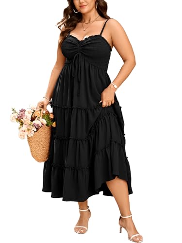 SHESTARR Plus Size Spaghetti Strap Summer Maxi Dress - color: Black, size: X-Large Plus