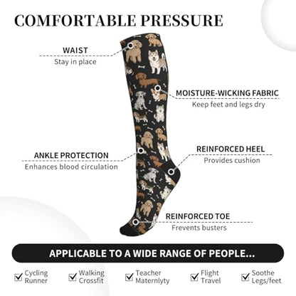 Compression Socks Knee High Support Stockings Women Men - color: Puppy Dog