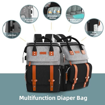 ISMGN Diaper Bag Backpack with Changing Station, Baby Diaper Bag，GreyBlack - color: Modern Greyblack
