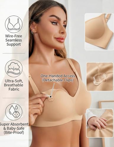 Avidlove Women's Seamless Bras Nursing Bras for Breastfeeding Tshirt Everyday Bra - color: Off-white, size: Large