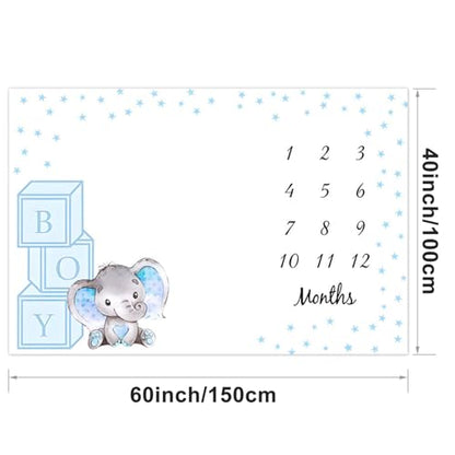 Blue Little Stars Cute Elephant Baby BOY Monthly Milestone Blanket