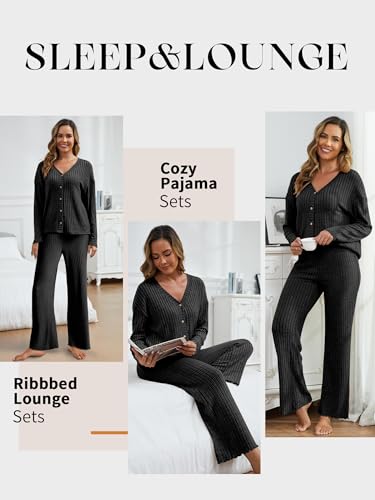 ANRABESS Womens Lounge Set 2 Piece Pajama Sets Ribbed Knit Matching Set - color: Black, size: Small