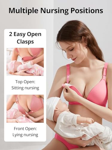 Pink Cotton Nursing Bras, Dual Clips Padded Pregnancy Bra - size: (34) B