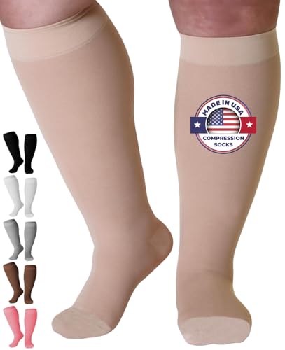 Mojo Compression Socks Women Knee High Stockings 20-30mmHg, Beige Medium - color: Beige, size: Medium