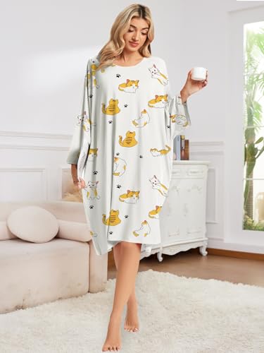 CRIPOM Plus Size Moo Moos for Women Oversized Sleep Shirts with Pockets - color: Beige