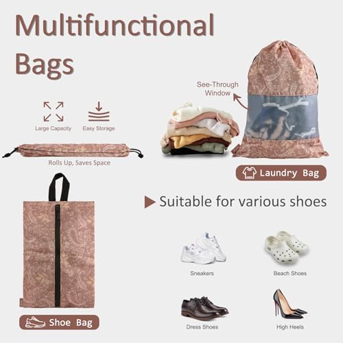 U+U 5 Set Packing Cubes, Travel Organizers with Shoe Bag (Paisley Pattern) - color: Paisley Pattern