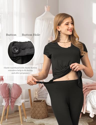 SUNNYBUY 3 PCS Maternity Breastfeeding Pajamas Set with Hidden Nursing Top - color: Black, size: XX-Large