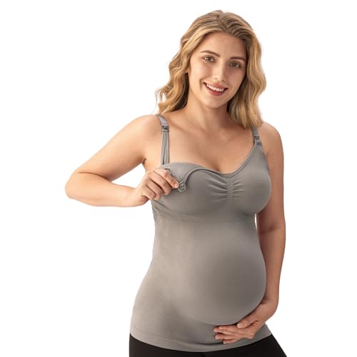 Angelhood Nursing Tank Tops Maternity Cami with Built in Bra - color: Black/Gray/Coupled Pink, size: Medium