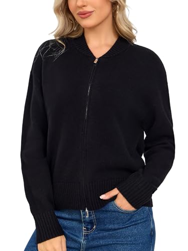 Cardigan Sweaters for Women - Baseball Collar Winter Sweater Jacket - color: Black, size: X-Large
