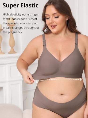 Jelly Support Wireless Nursing Bra V Neck Front Easy Open Clips Maternity Breastfeeding Bralette - color: Brown, size: X-Large