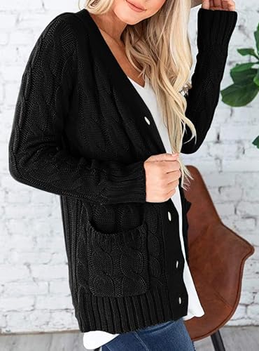 PRETTYGARDEN Women's Cable Knit Cardigan Sweaters Fall - color: Black, size: X-Large