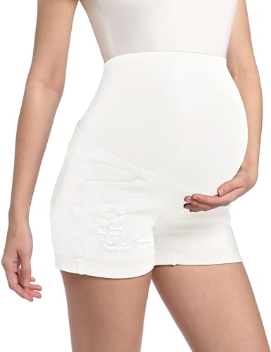 Maternity Denim Shorts High Waist - color: White, size: XX-Large