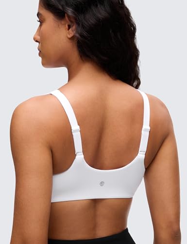 CRZ YOGA Double Lined Scoop Neck Sports Bras - color: White, size: Medium