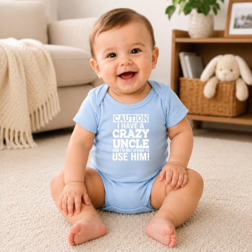 CBTwear Caution I Have a Crazy Uncle Funny Baby Bodysuit - color: Blue, size: Newborn