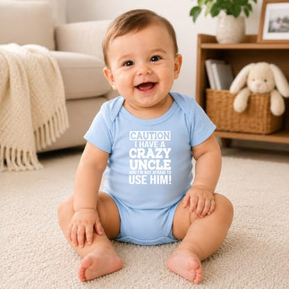 CBTwear Caution I Have a Crazy Uncle Funny Baby Bodysuit - color: Blue, size: 12 Months