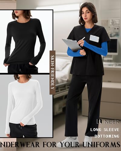 Neer 3 Pack Womens Long Sleeve Underscrub Shirts - color: Black, White, Blue, size: Medium