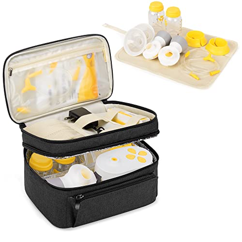 BAFASO Wearable Breast Pump Bag with a Waterproof Pump Parts Pad, Black - color: Black