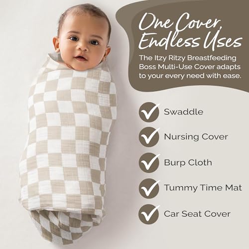 Itzy Ritzy Breastfeeding Boss Multi-Use Baby Wrap & Cover (Checkerboard) - color: Checkerboard, size: 47" x 47"