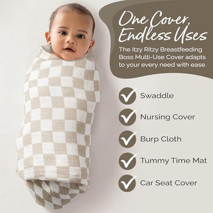 Itzy Ritzy Breastfeeding Boss Multi-Use Baby Wrap & Cover (Checkerboard) - color: Checkerboard, size: 47" x 47"