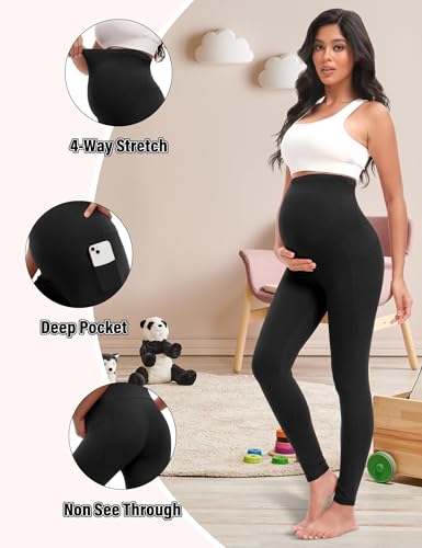 Siimcuzy 3 Pack Women’s Maternity Leggings with Pockets Over The Belly