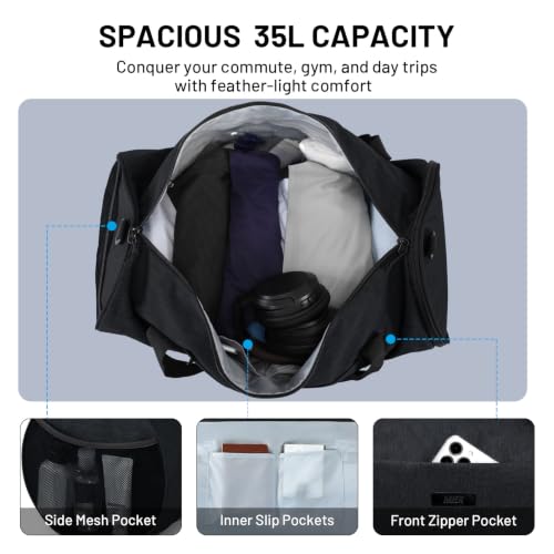 MIER Medium Gym Duffle Bag with Shoe Compartment & Wet Pocket, 35L, Black - color: black, size: 35L