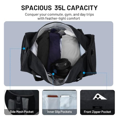 MIER Medium Gym Duffle Bag with Shoe Compartment & Wet Pocket, 35L, Black - color: black, size: 35L