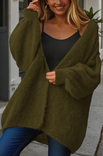 dowerme Women Open Front Slouchy Cozy Chunky Knit Cardigans - color: Army Green, size: Medium