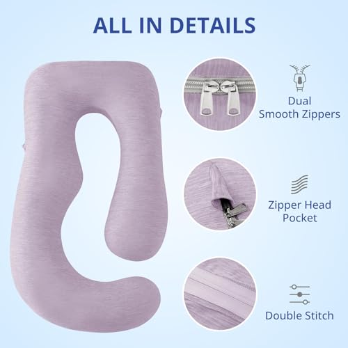 Sasttie Cooling Pregnancy Pillow Cover for 57-inch Maternity Pillow, Purple - color: Purple