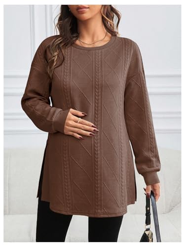 MakeMeChic Women's Maternity Sweatshirt Split Fall Maternity Clothes Tops - color: Brown, size: Small
