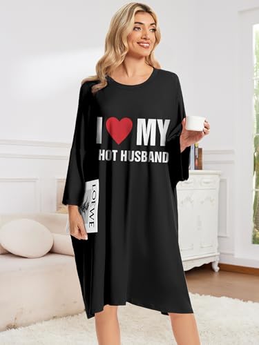 CRIPOM Plus Size Moo Moos for Women Oversized Sleep Shirts with Pockets - color: Black Husband