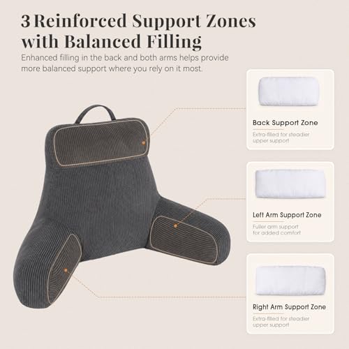 Reading Pillow with Arms for Bed Sitting Up, 18 Inch, Dark Grey - color: Dark Grey, size: 18inch