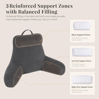 Reading Pillow with Arms for Bed Sitting Up, 18 Inch, Dark Grey - color: Dark Grey, size: 18inch