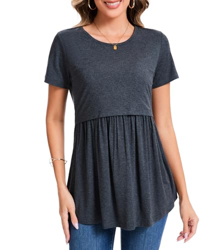Sosolism Women's Maternity Nursing Shirts for Breastfeeding Ruched S-XXL - color: Dark Grey, size: XX-Large