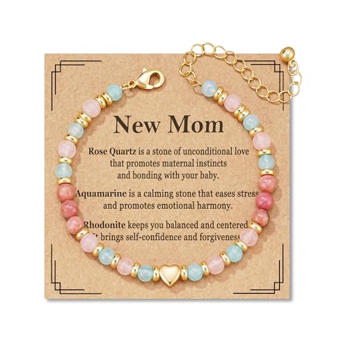Mothers Day Gifts for Mom, Healthy Pregnancy New Moms Crystal Beaded Bracelets Valentines Christmas Jewelry 6.5+2 Inches - color: new mom bracelet