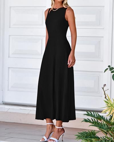 BTFBM Women Midi Bodycon Tank Dress - color: Black, size: Medium