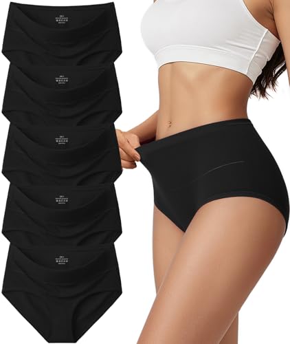 Vevmon Cotton Underwear for Women High Waisted Soft Ladies Panties 5 Pack - color: Black*5, size: Small