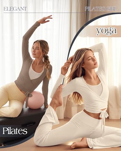 Oakgarden 3 Pack Womens Pilates Ballet Wrap Tops Front Tie Shirt - color: Black, Cream, Light Brown, size: XX-Large