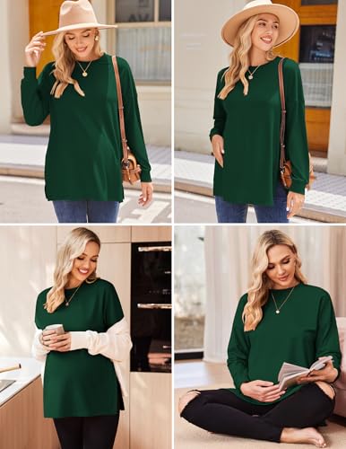 Ekouaer 3 Packs Maternity Shirts Split Side Pregnancy Workout Tops - color: 3pcs- Black + Burgundy Red + Green, size: X-Large
